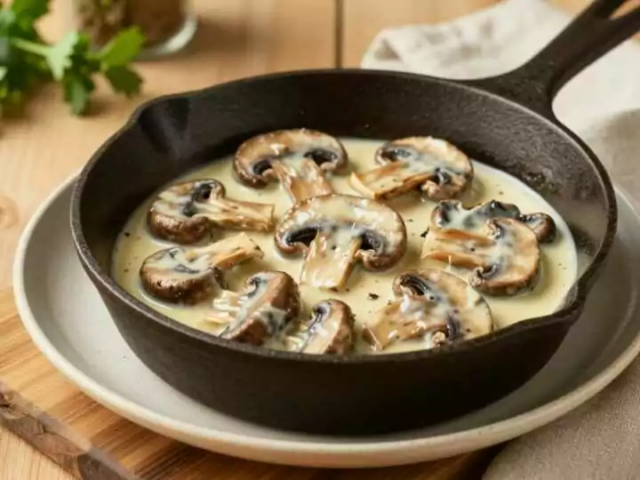 Low Carb Pilzpfanne mit Sahnesoße: 500 g Champignons in 15 Minuten!