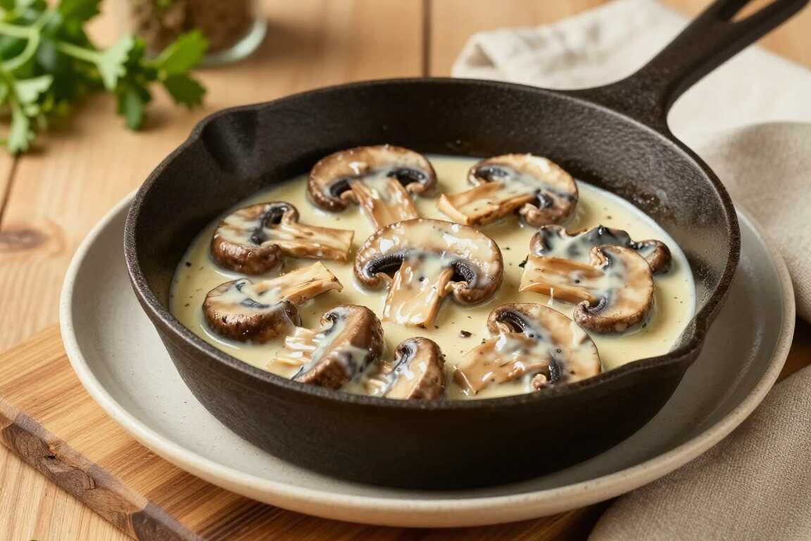 Low Carb Pilzpfanne mit Sahnesoße: 500 g Champignons in 15 Minuten!