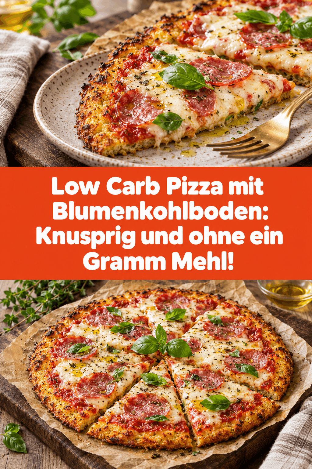 Low Carb Pizza mit Blumenkohlboden: Knusprig und ohne ein Gramm Mehl!