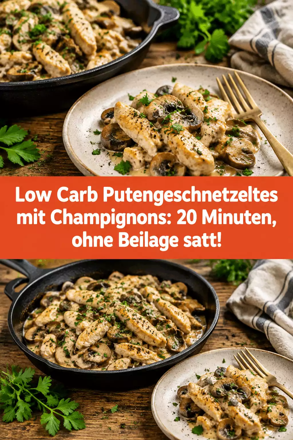 Low Carb Putengeschnetzeltes mit Champignons: 20 Minuten, ohne Beilage satt!