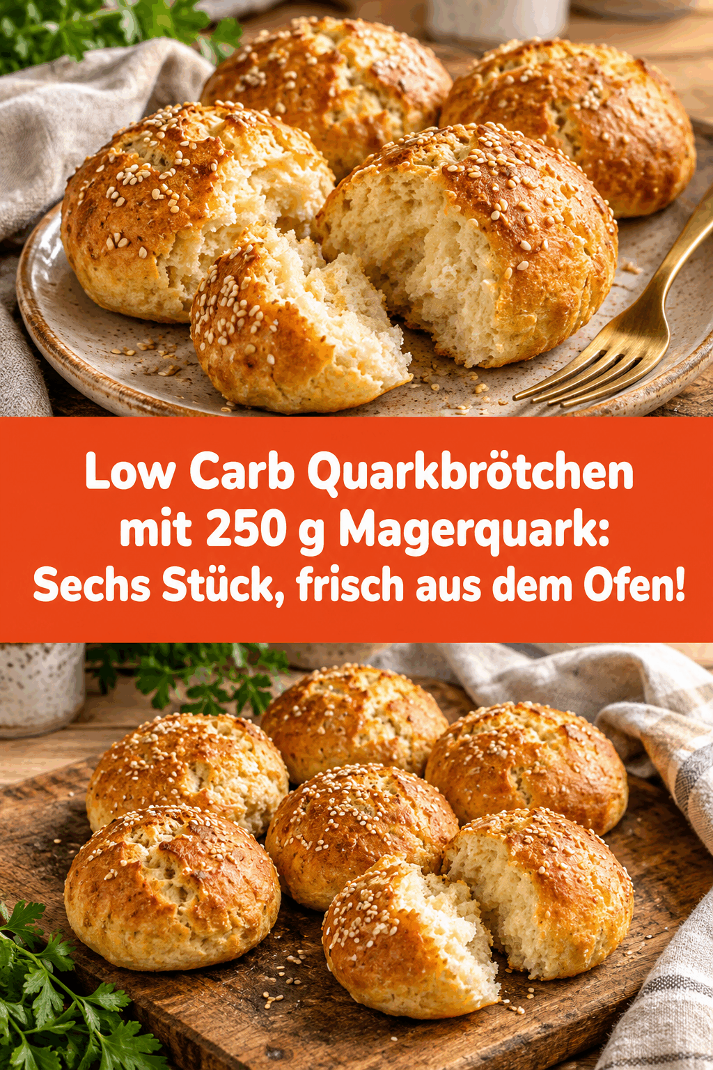 Low Carb Quarkbrötchen mit 250 g Magerquark: Sechs Stück, frisch aus dem Ofen!