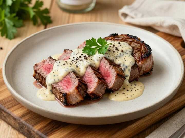Low Carb Rindersteak mit Pfeffersoße: Soße mit Sahne gebunden, ohne Mehl!