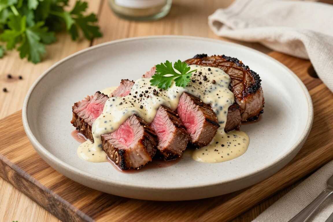 Low Carb Rindersteak mit Pfeffersoße: Soße mit Sahne gebunden, ohne Mehl!