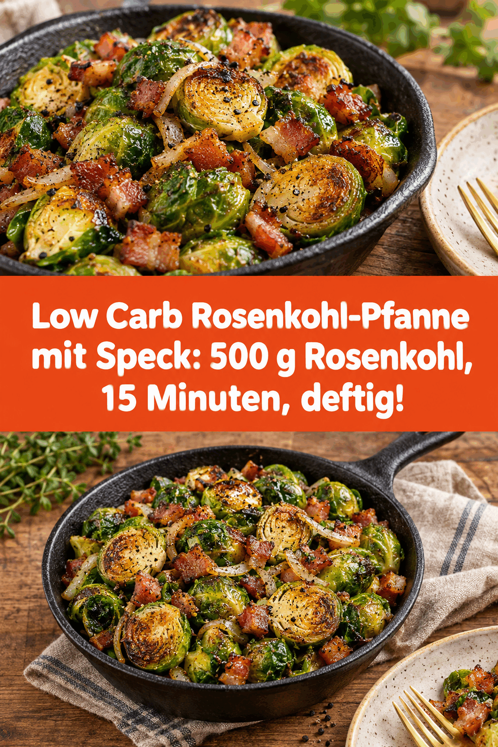 Low Carb Rosenkohl-Pfanne mit Speck: 500 g Rosenkohl, 15 Minuten, deftig!