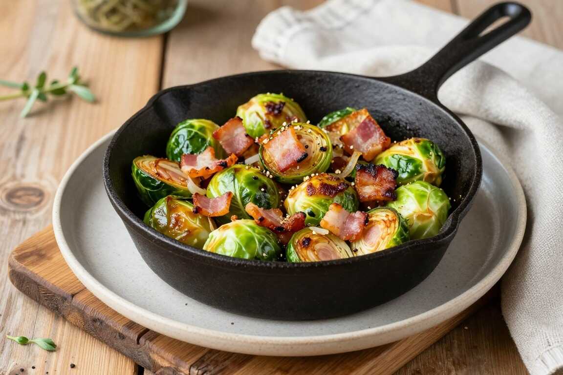 Low Carb Rosenkohl-Pfanne mit Speck: 500 g Rosenkohl, 15 Minuten, deftig!