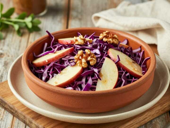 Low Carb Rotkohlsalat mit Apfel und Walnuss: Knackig ohne Zuckerzusatz!