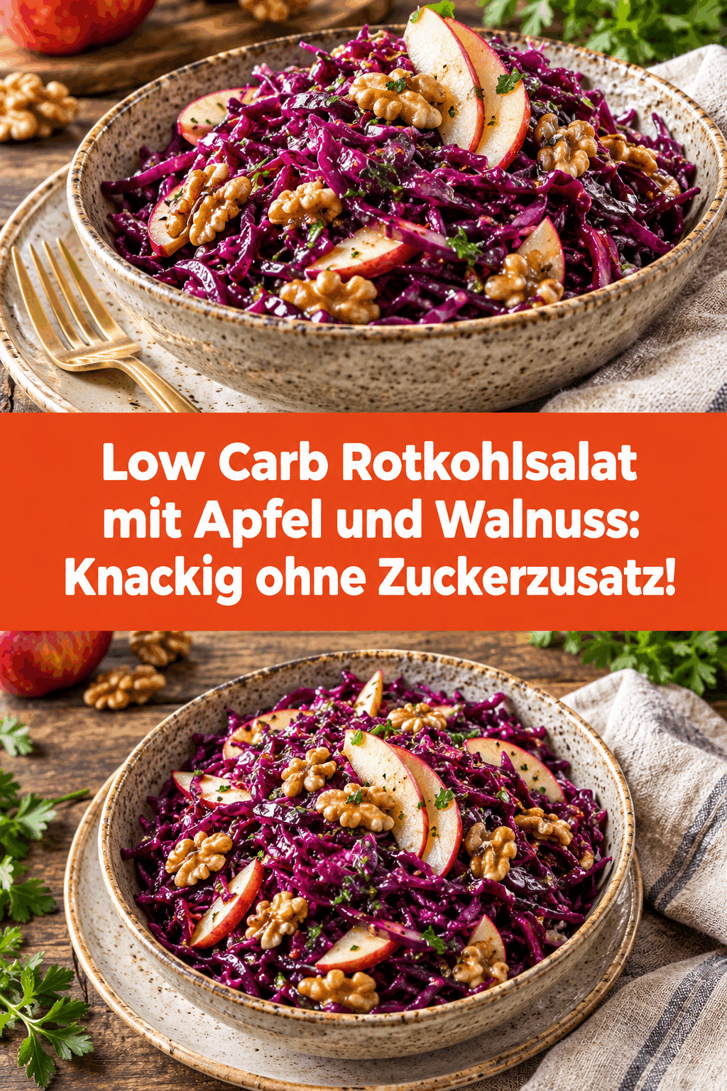 Low Carb Rotkohlsalat mit Apfel und Walnuss: Knackig ohne Zuckerzusatz!