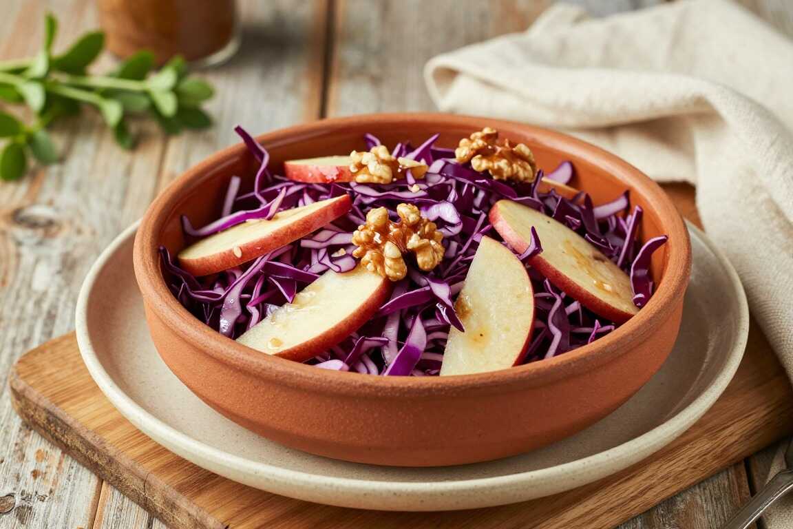 Low Carb Rotkohlsalat mit Apfel und Walnuss: Knackig ohne Zuckerzusatz!