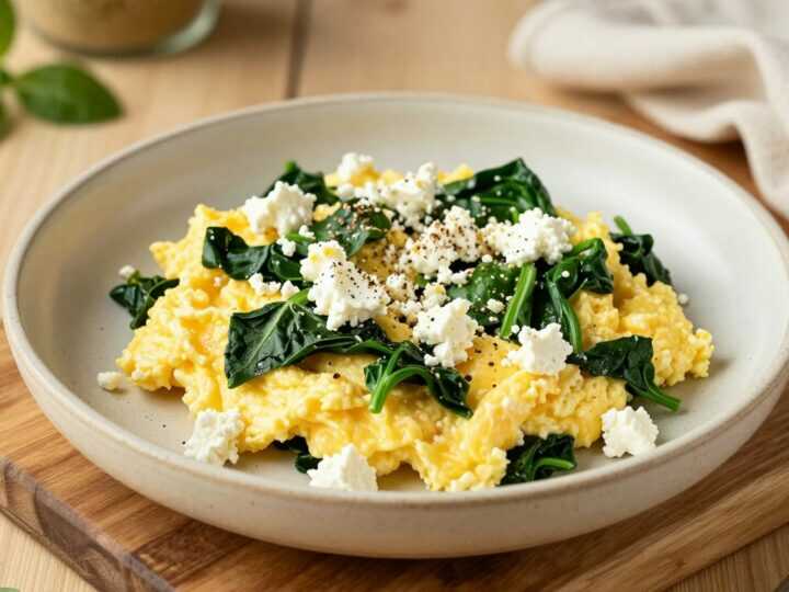 Low Carb Rührei mit Spinat und Feta: Das Frühstück mit 3 g Kohlenhydraten!