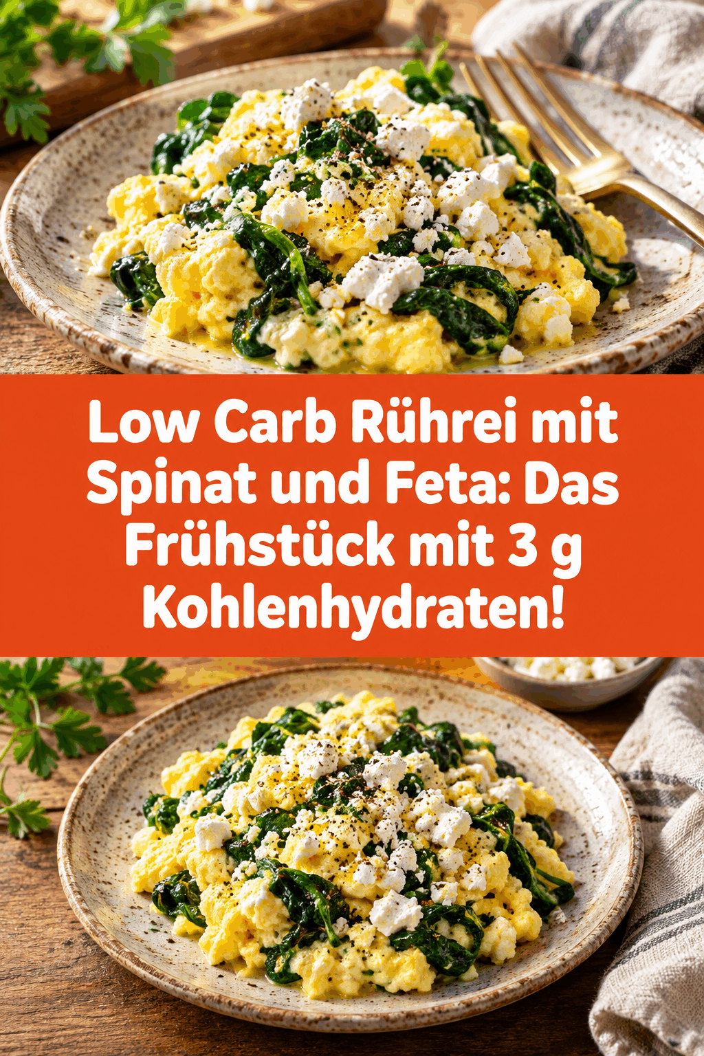Low Carb Rührei mit Spinat und Feta: Das Frühstück mit 3 g Kohlenhydraten!