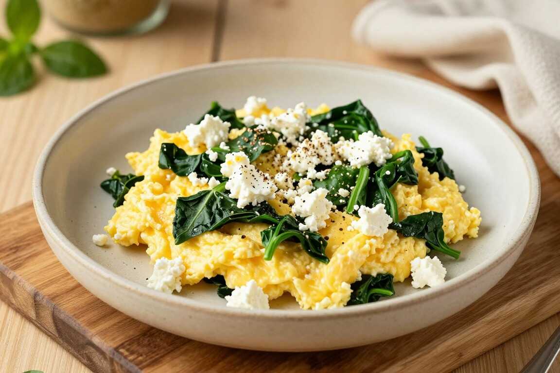 Low Carb Rührei mit Spinat und Feta: Das Frühstück mit 3 g Kohlenhydraten!