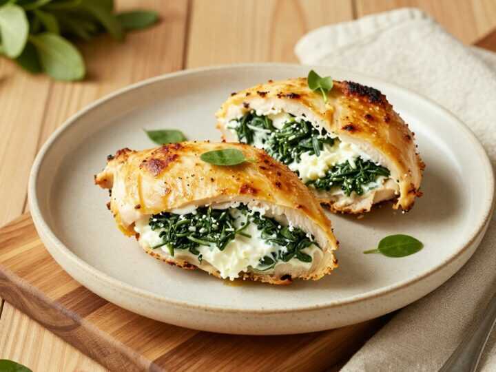 Low Carb Spinat-Frischkäse-Hähnchen: Gefüllte Brust, 25 Minuten im Ofen!
