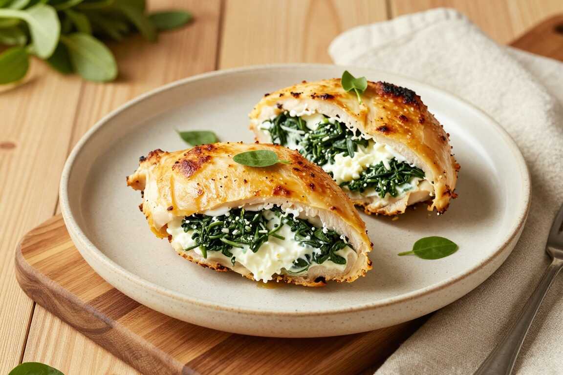 Low Carb Spinat-Frischkäse-Hähnchen: Gefüllte Brust, 25 Minuten im Ofen!