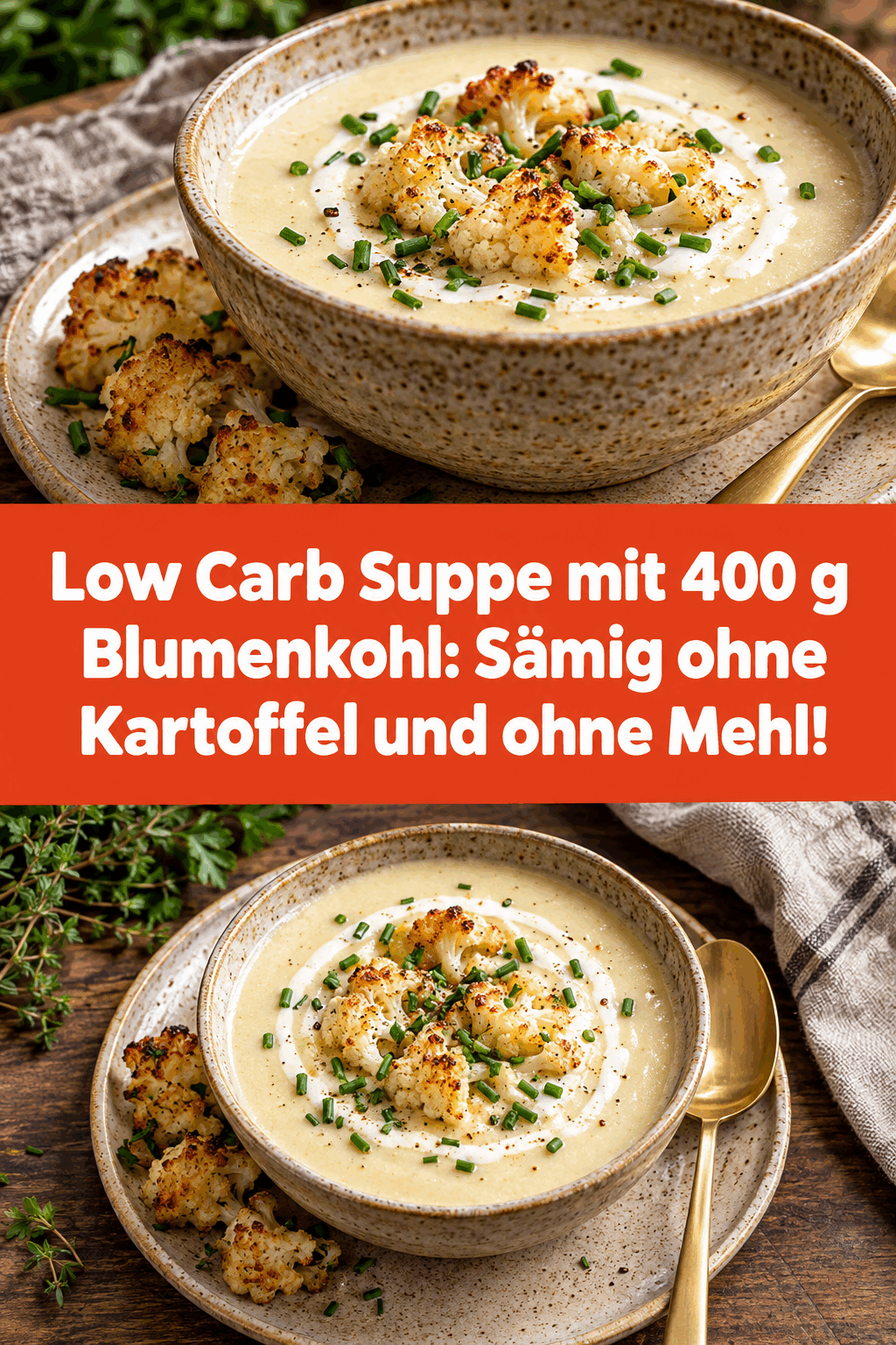 Low Carb Suppe mit 400 g Blumenkohl: Sämig ohne Kartoffel und ohne Mehl!