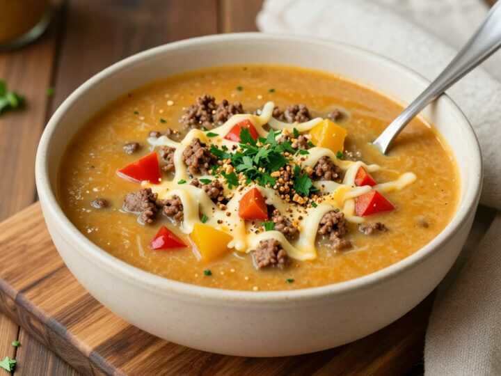 Low Carb Suppe mit Hackfleisch und Paprika: Die Käsesuppe ohne Nudeleinlage!
