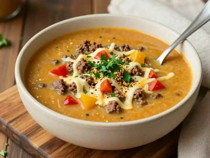 Low Carb Suppe mit Hackfleisch und Paprika: Die Käsesuppe ohne Nudeleinlage!