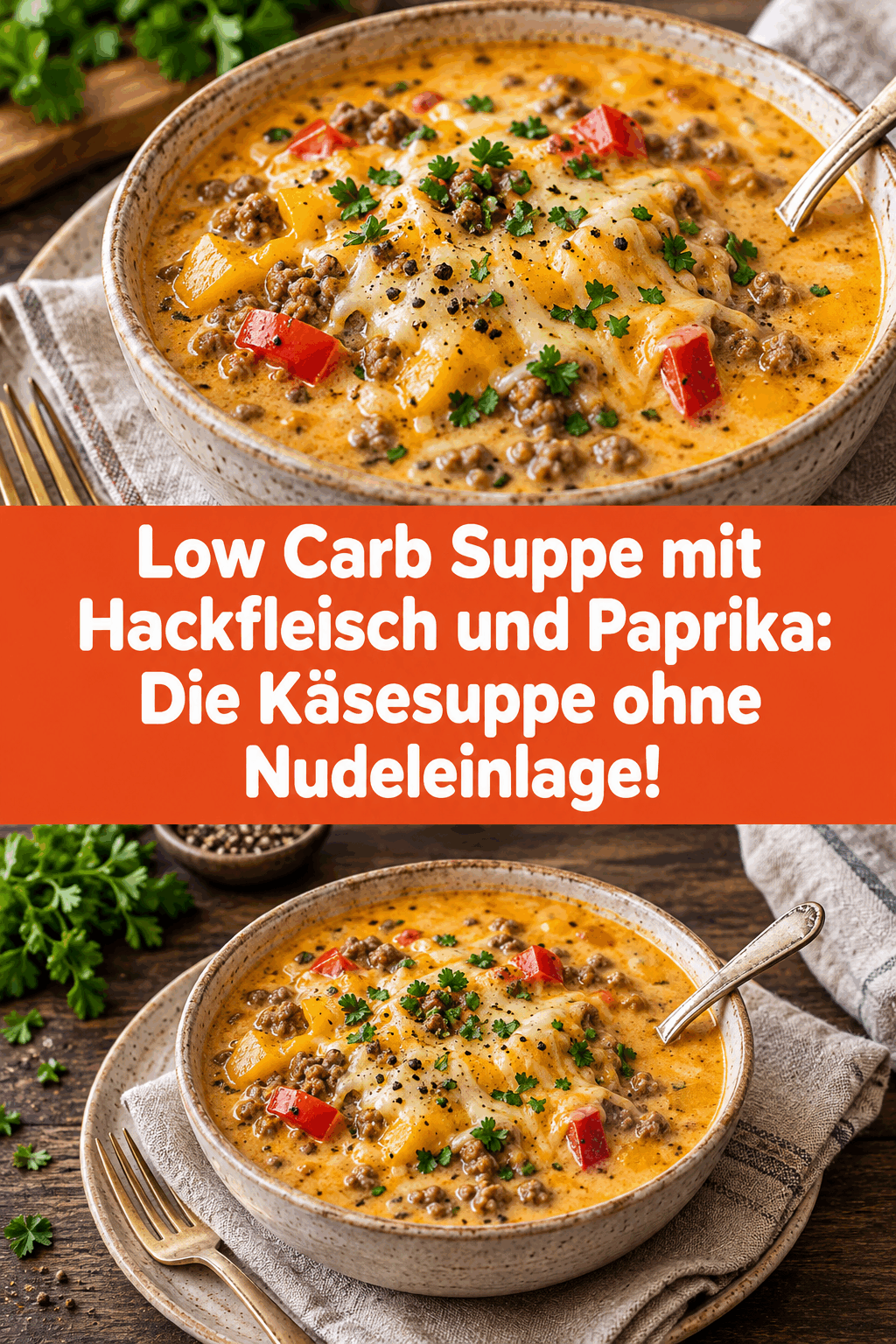 Low Carb Suppe mit Hackfleisch und Paprika: Die Käsesuppe ohne Nudeleinlage!