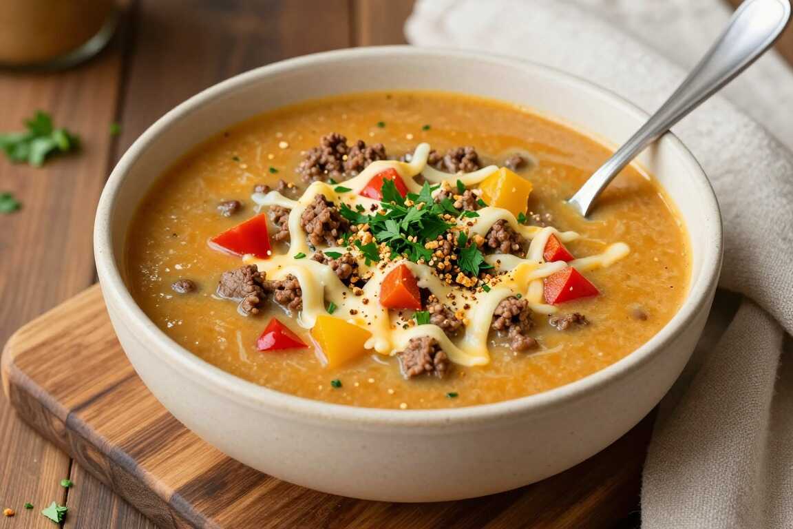 Low Carb Suppe mit Hackfleisch und Paprika: Die Käsesuppe ohne Nudeleinlage!