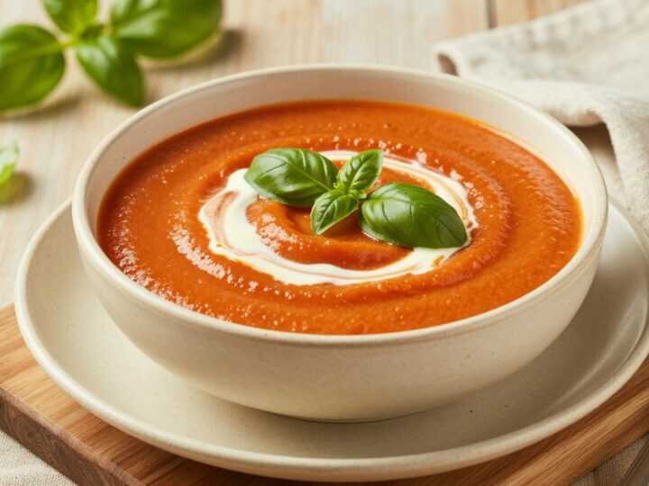 Low Carb Tomatensuppe mit Sahne und Basilikum: Ohne Zucker, ohne Mehl!