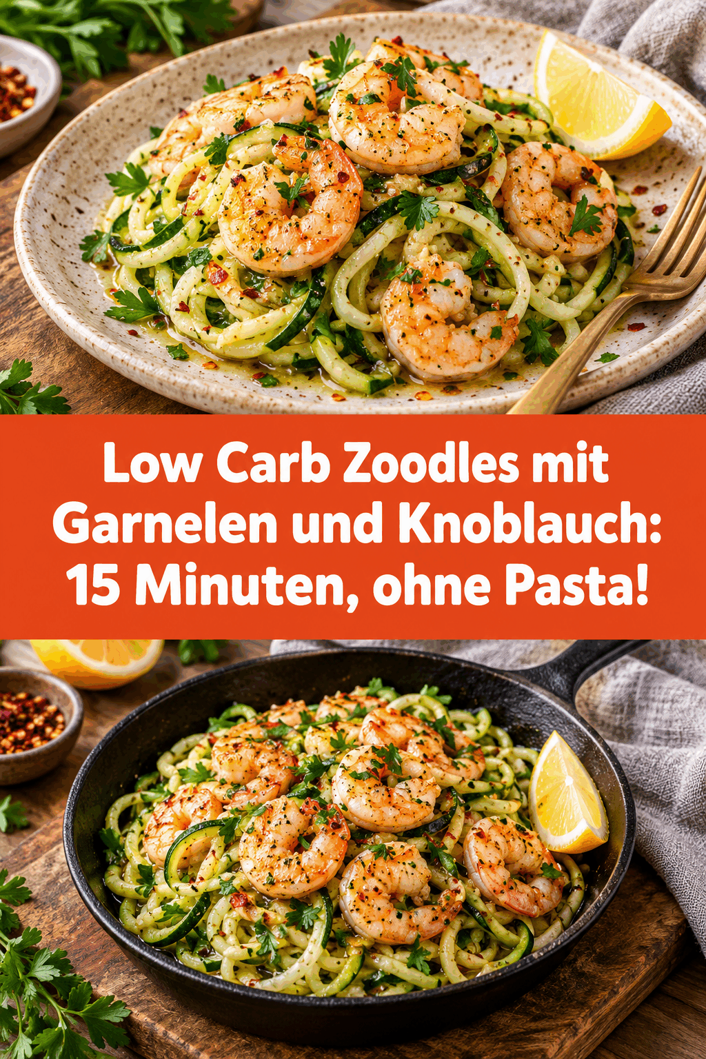Low Carb Zoodles mit Garnelen und Knoblauch: 15 Minuten, ohne Pasta!