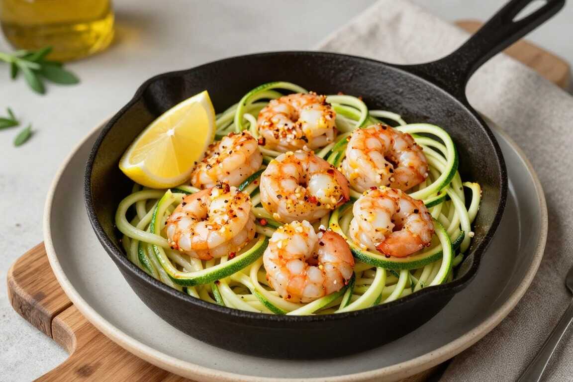 Low Carb Zoodles mit Garnelen und Knoblauch: 15 Minuten, ohne Pasta!