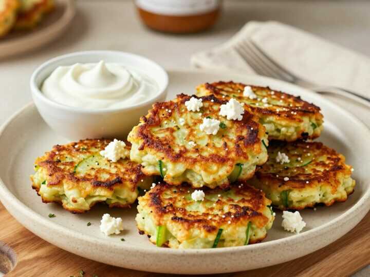 Low Carb Zucchini-Puffer mit Feta: Ohne Mehl gebunden, nur mit Ei und Käse!