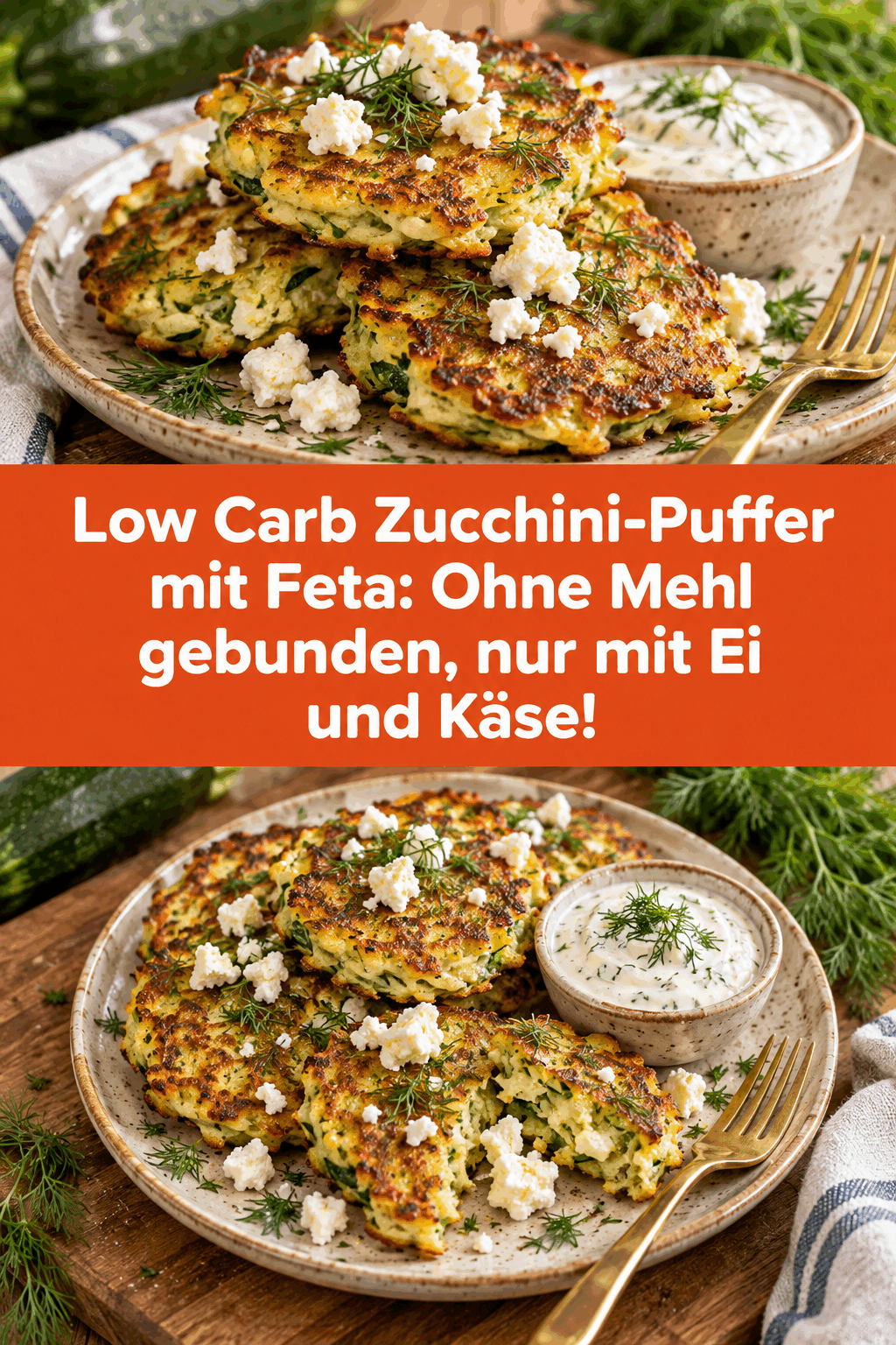 Low Carb Zucchini-Puffer mit Feta: Ohne Mehl gebunden, nur mit Ei und Käse!