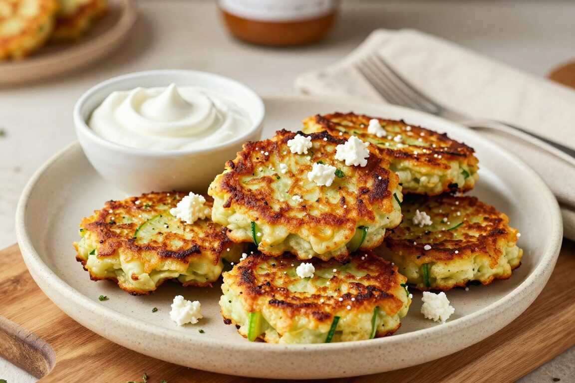 Low Carb Zucchini-Puffer mit Feta: Ohne Mehl gebunden, nur mit Ei und Käse!