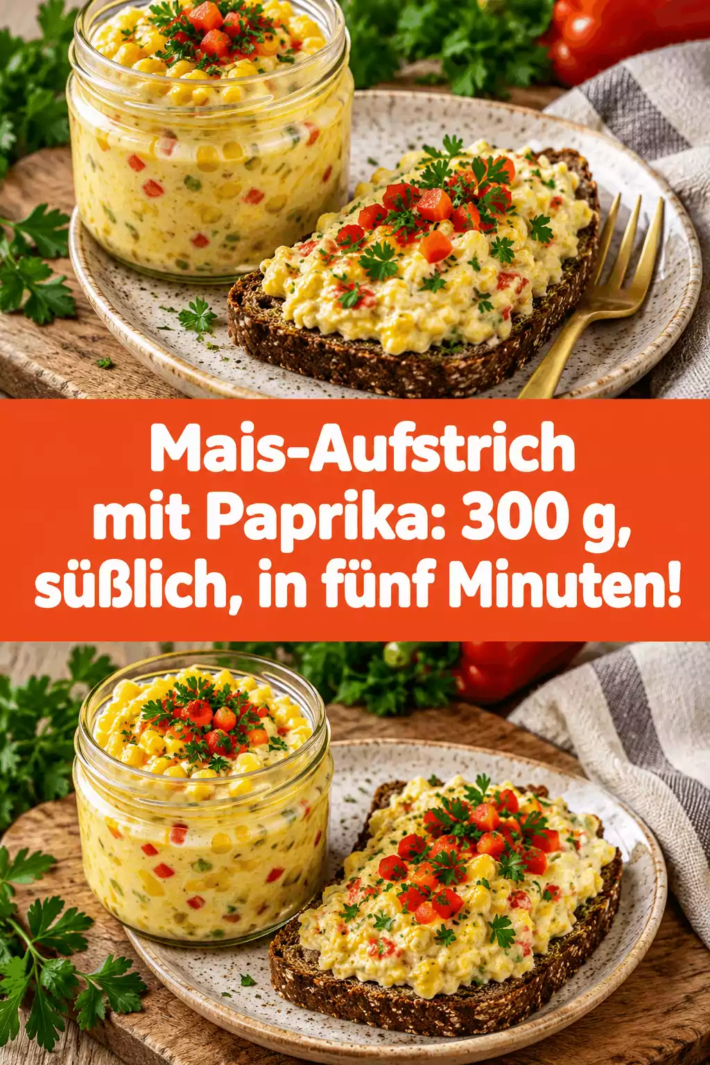 Mais-Aufstrich mit Paprika: 300 g, süßlich, in fünf Minuten!
