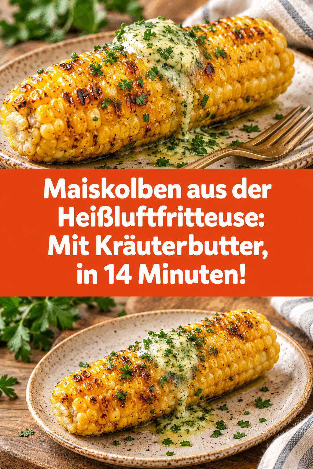 Maiskolben aus der Heißluftfritteuse: Mit Kräuterbutter, in 14 Minuten!
