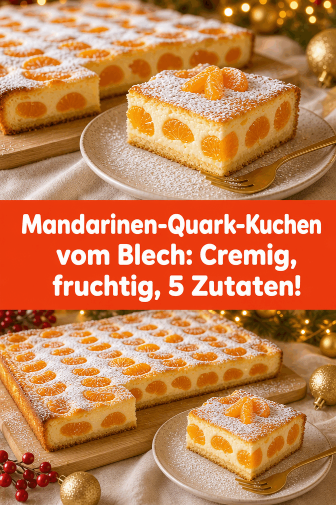Mandarinen-Quark-Kuchen vom Blech: Cremig, fruchtig, 5 Zutaten!