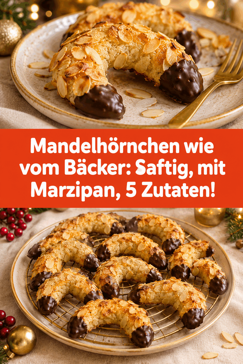 Mandelhörnchen wie vom Bäcker: Saftig, mit Marzipan, 5 Zutaten!