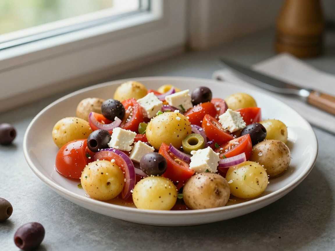 Mediterraner Kartoffelsalat mit Oliven und Feta: der Trick, den kaum jemand kennt – während der Zubereitung