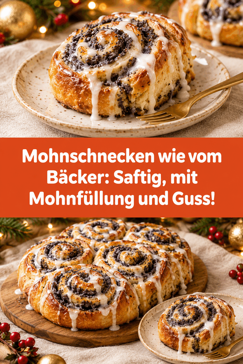 Mohnschnecken wie vom Bäcker: Saftig, mit Mohnfüllung und Guss!
