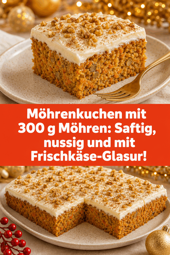 Möhrenkuchen mit 300 g Möhren: Saftig, nussig und mit Frischkäse-Glasur!