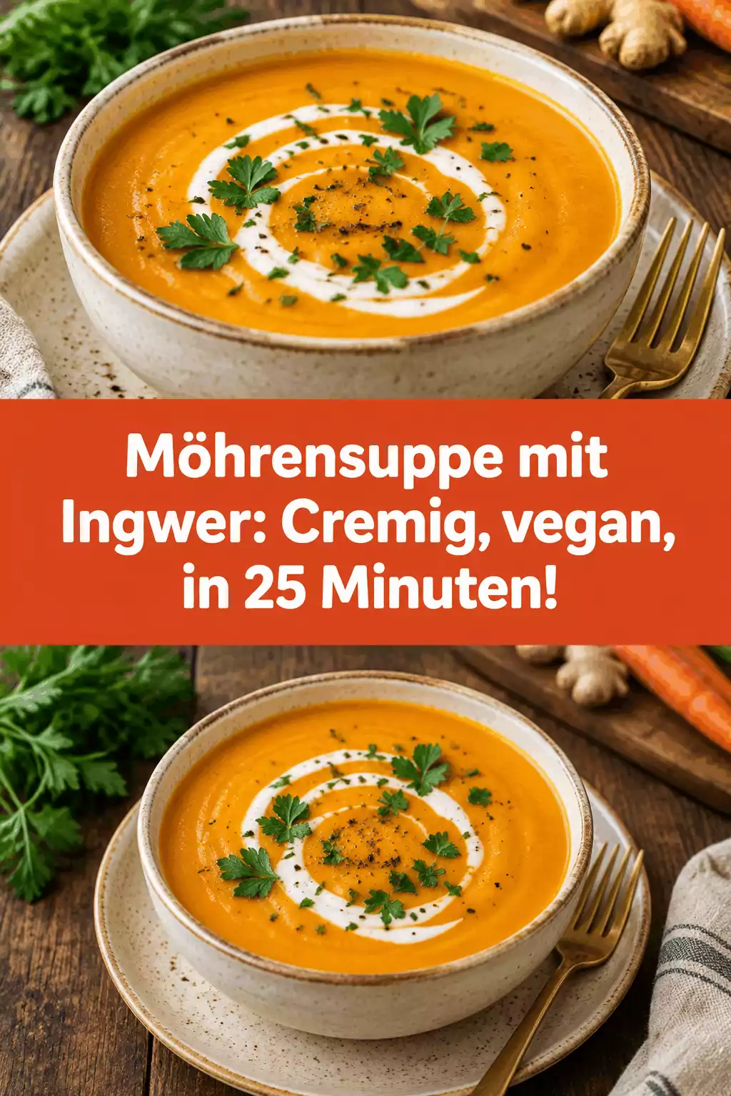 Möhrensuppe mit Ingwer: Cremig, vegan, in 25 Minuten!