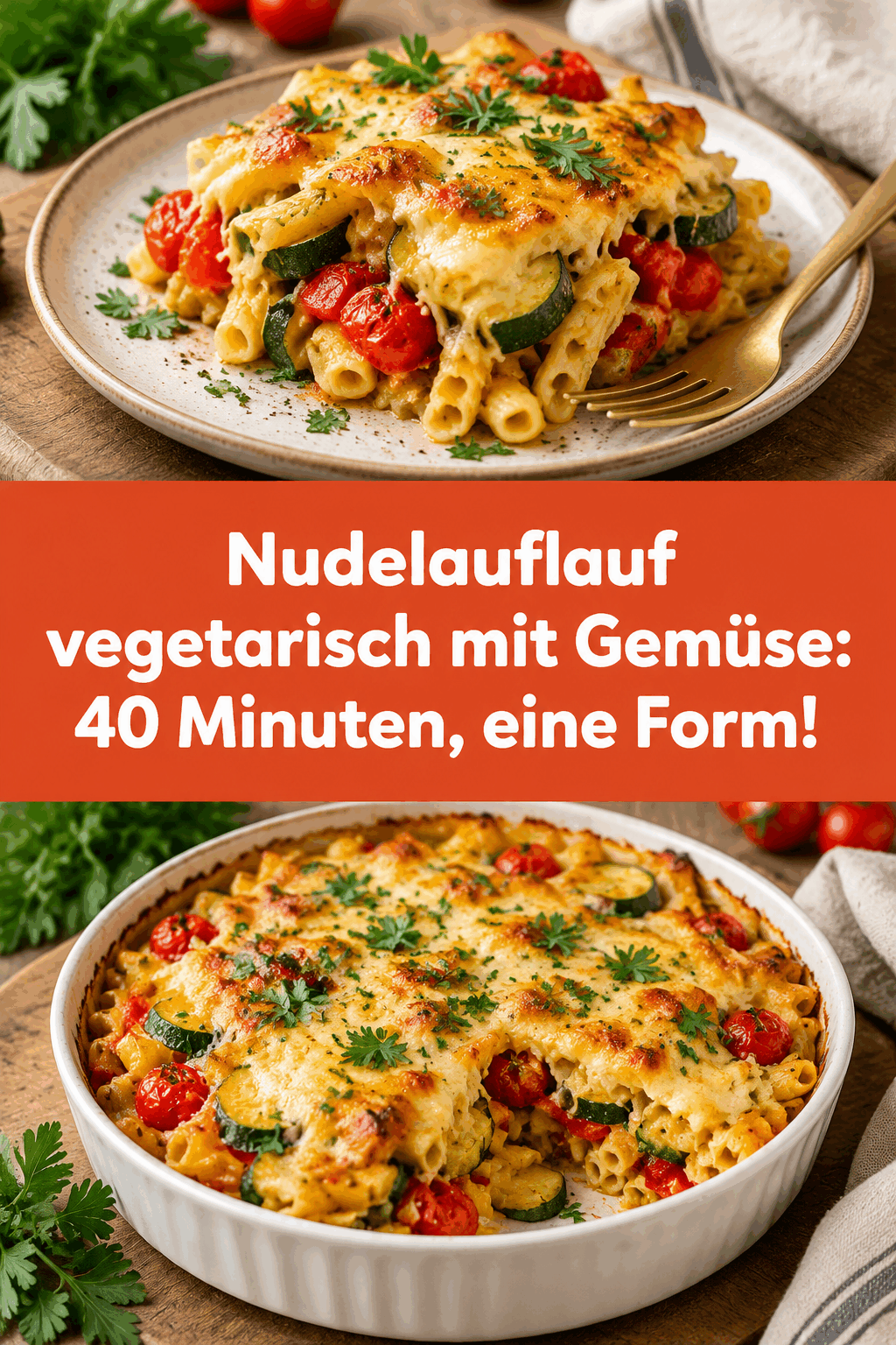 Nudelauflauf vegetarisch mit Gemüse: 40 Minuten, eine Form!