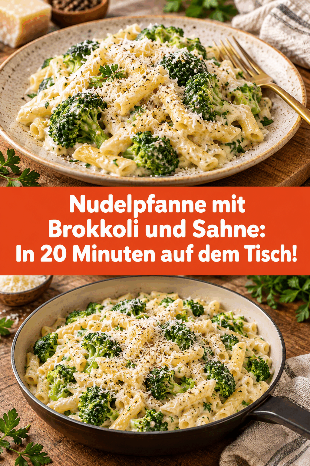 Nudelpfanne mit Brokkoli und Sahne: In 20 Minuten auf dem Tisch!