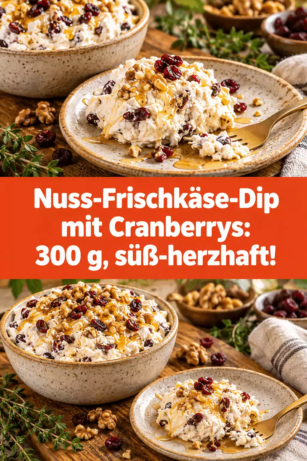 Nuss-Frischkäse-Dip mit Cranberrys: 300 g, süß-herzhaft!
