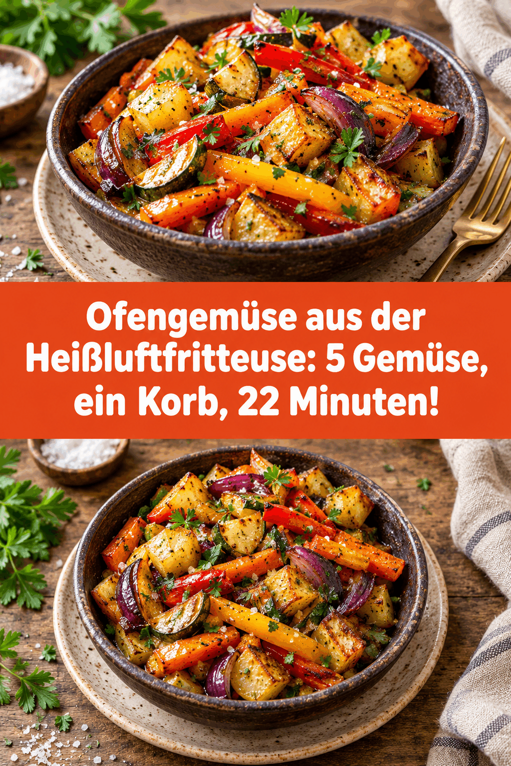 Ofengemüse aus der Heißluftfritteuse: 5 Gemüse, ein Korb, 22 Minuten!