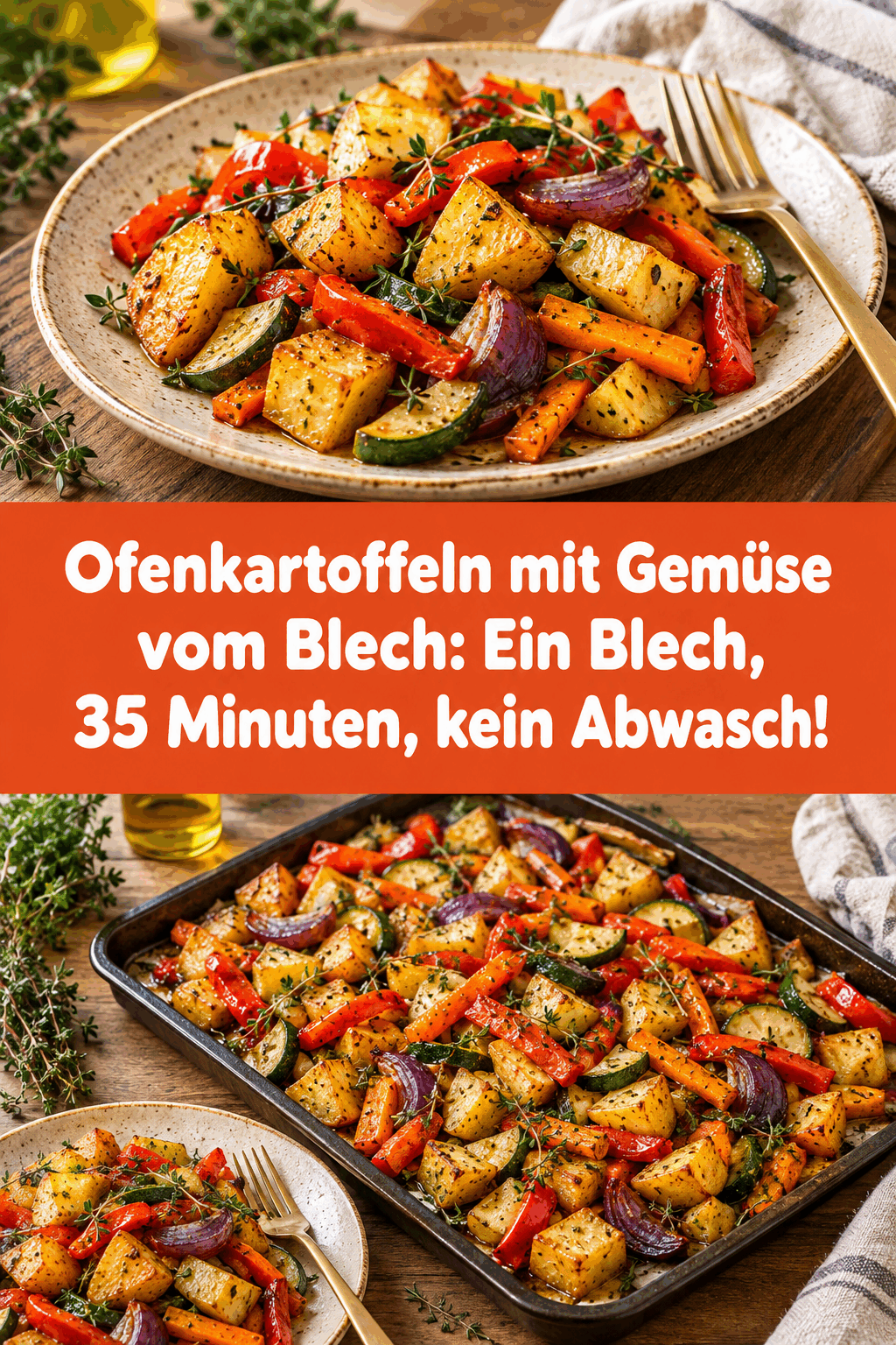 Ofenkartoffeln mit Gemüse vom Blech: Ein Blech, 35 Minuten, kein Abwasch!