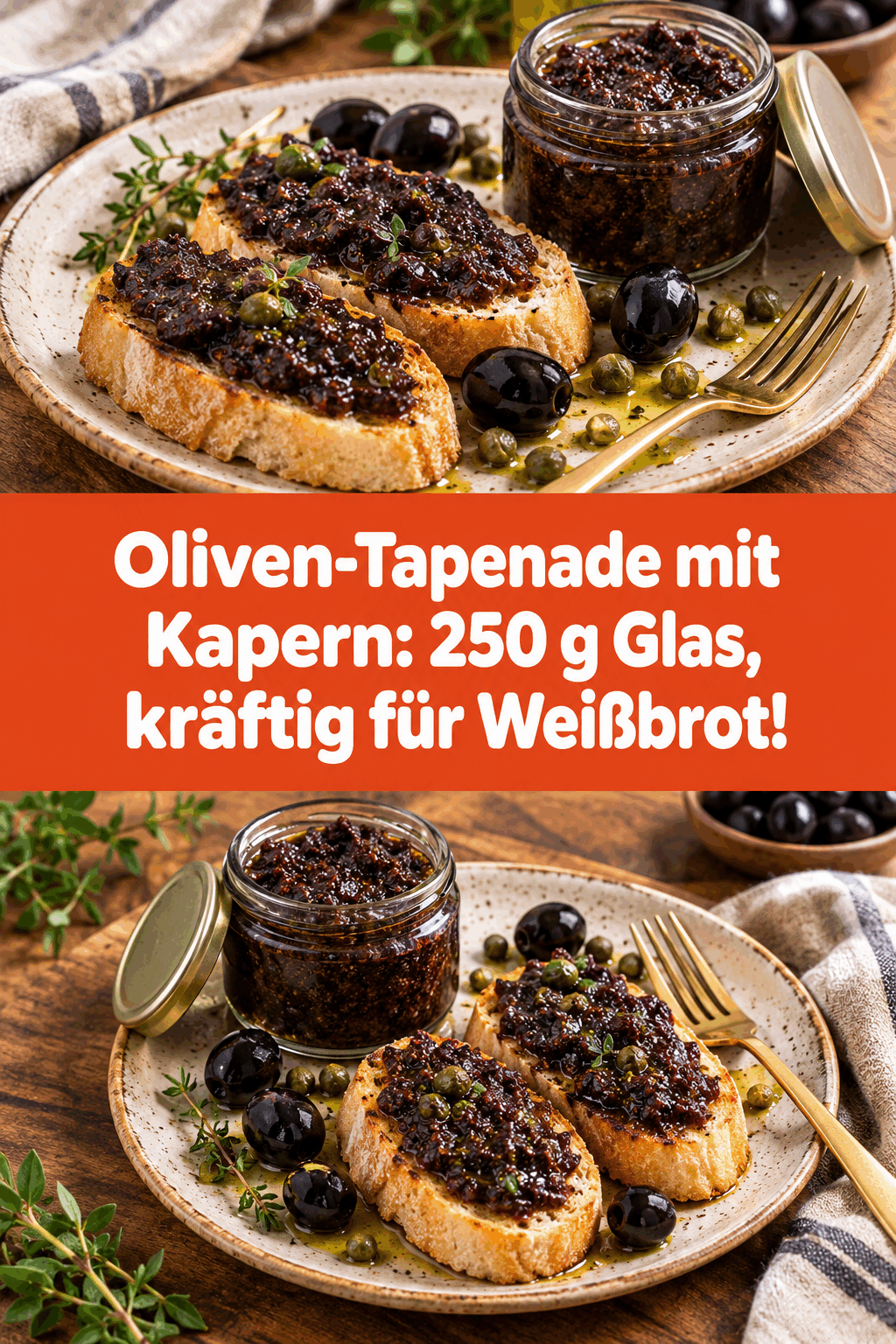 Oliven-Tapenade mit Kapern: 250 g Glas, kräftig für Weißbrot!