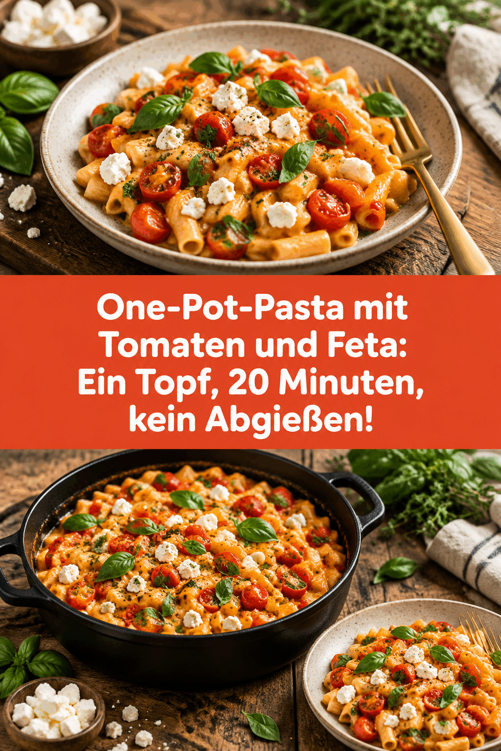 One-Pot-Pasta mit Tomaten und Feta: Ein Topf, 20 Minuten, kein Abgießen!