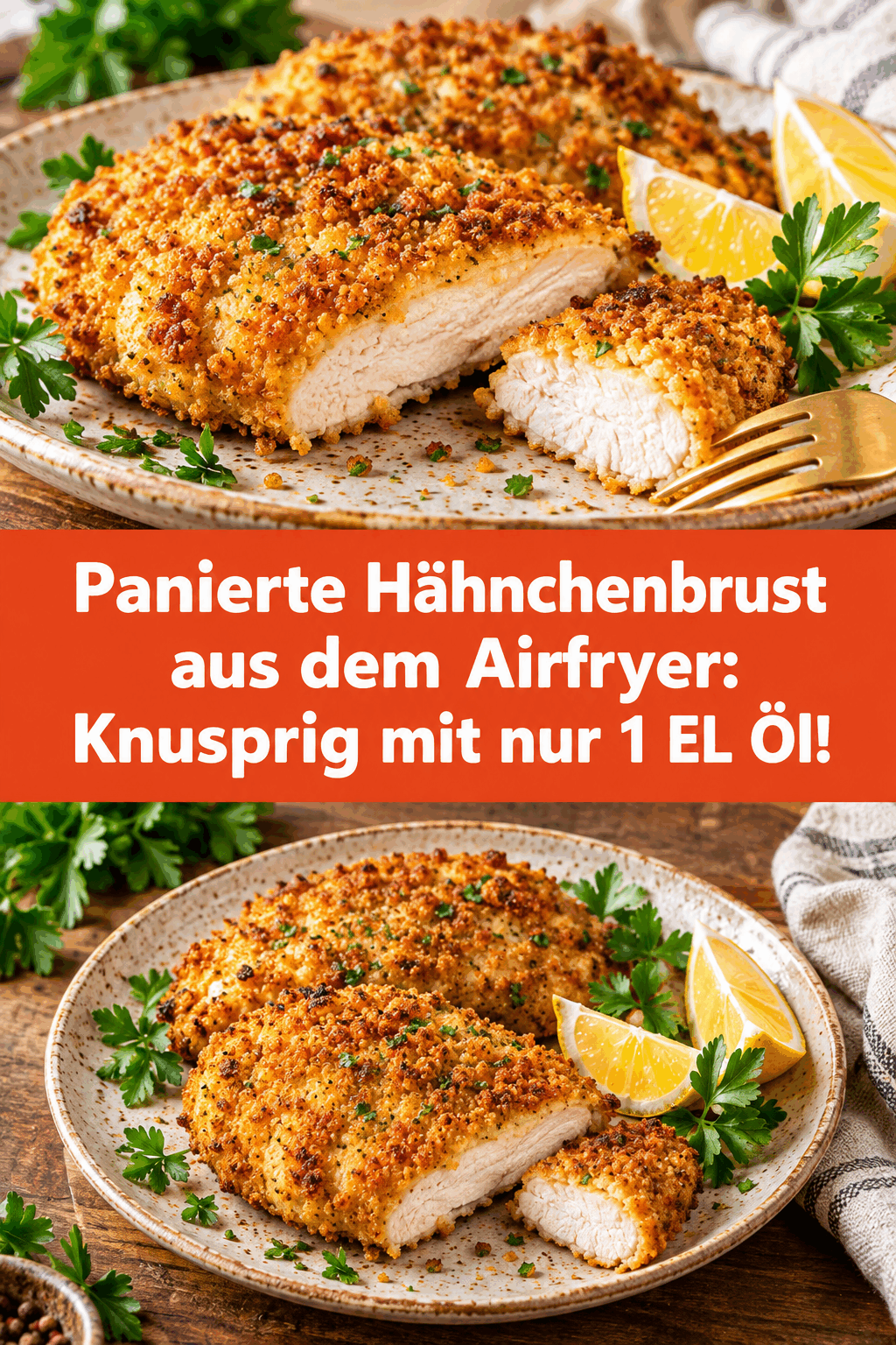 Panierte Hähnchenbrust aus dem Airfryer: Knusprig mit nur 1 EL Öl!