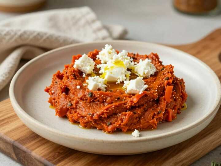 Paprika-Aufstrich mit Feta: 400 g, süß-scharf, hält fünf Tage!