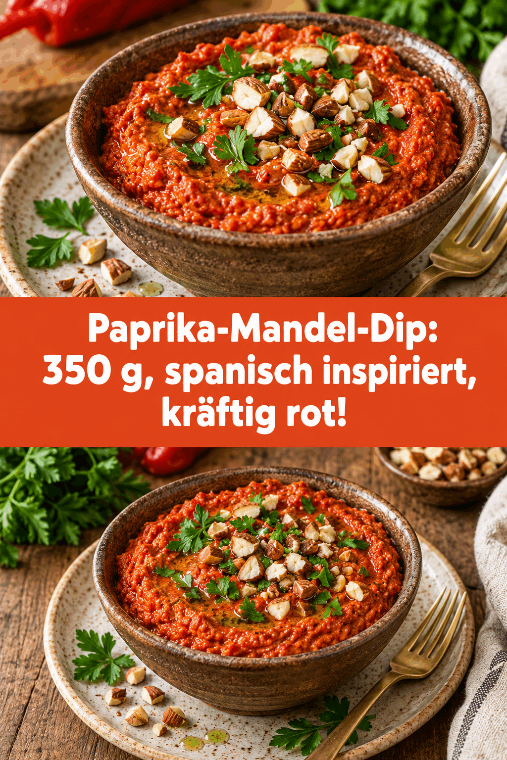 Paprika-Mandel-Dip: 350 g, spanisch inspiriert, kräftig rot!