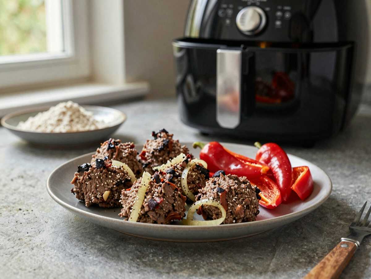 Partyspieße mit Hackbällchen aus dem Airfryer – besser als vom Imbiss – während der Zubereitung