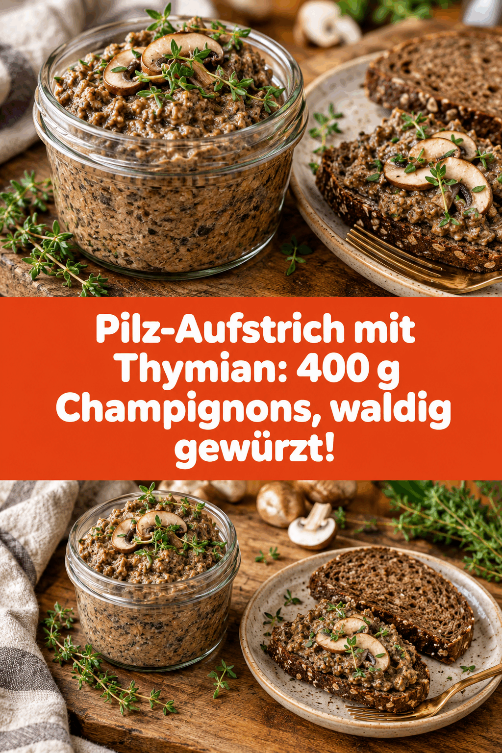 Pilz-Aufstrich mit Thymian: 400 g Champignons, waldig gewürzt!