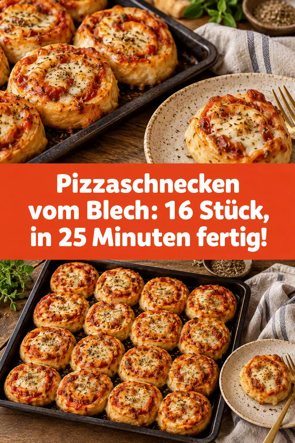 Pizzaschnecken vom Blech: 16 Stück, in 25 Minuten fertig!