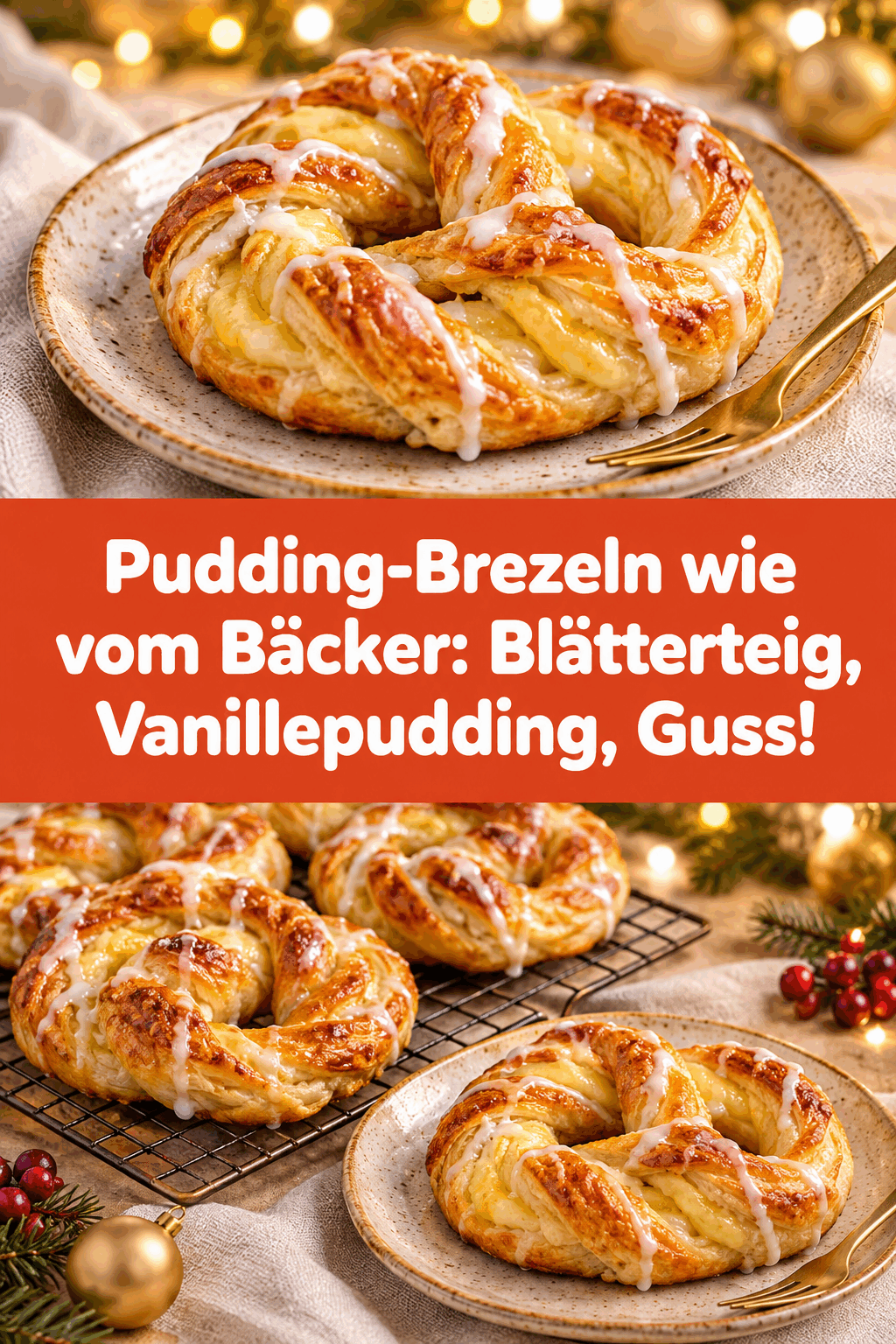 Pudding-Brezeln wie vom Bäcker: Blätterteig, Vanillepudding, Guss!